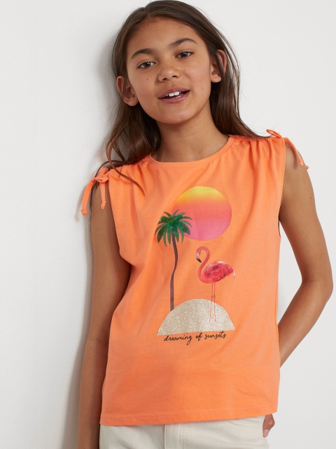 

H&M Girls Orange & Pink Printed Jersey Cotton Top