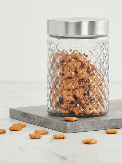 

Home Centre Transparent Textured Glass Storage with Lid 1300 ml