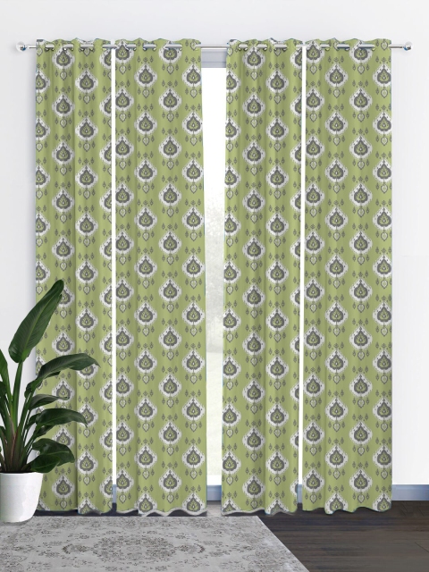 

HOUZZCODE Green & Grey Set of 4 Black Out Long Door Curtains