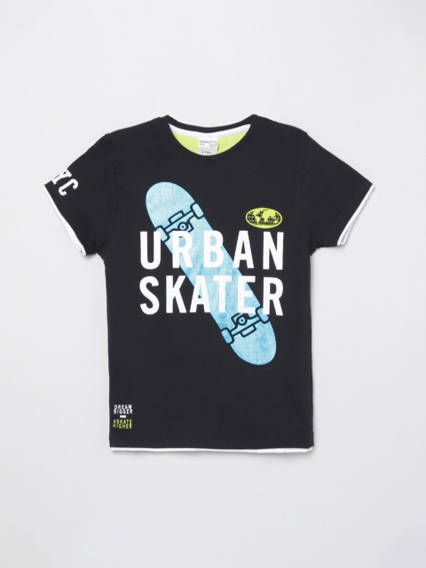 max Boys Black Typography Printed T-shirt