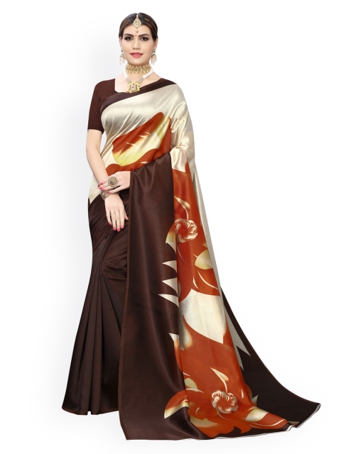 

KALINI Brown Poly Silk Floral Printed Saree