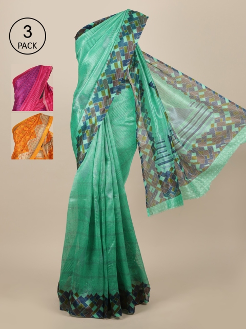 

Pothys Pack Of 3 Jute Silk Sarees, Green