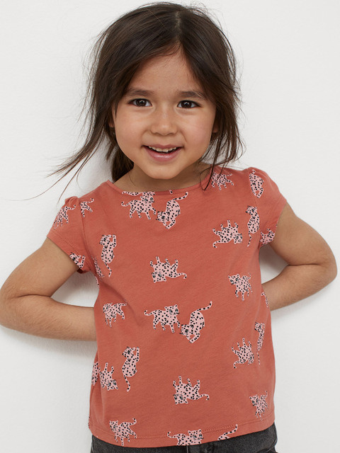 

H&M Girls Red & Black Puff-Sleeved Jersey Cotton T-Shirt