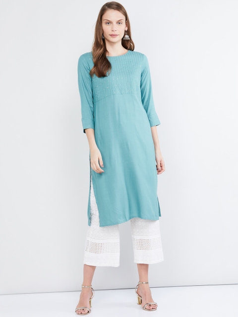 

max Women Blue Embellished Kurta