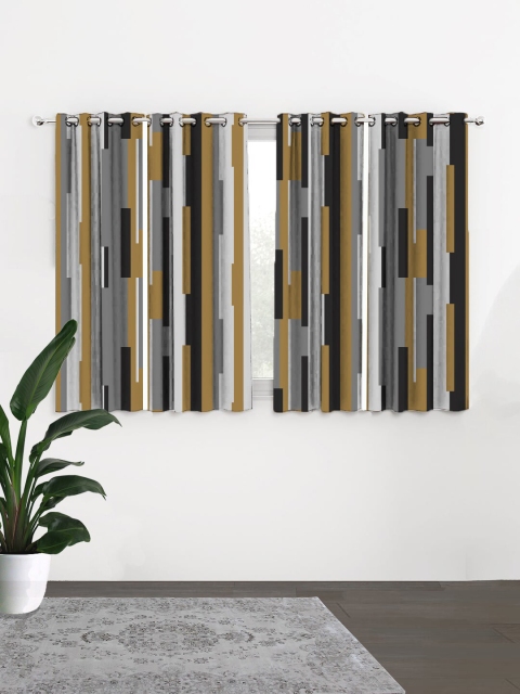 

HOUZZCODE Black & Grey Set of 4 Black Out Window Curtains