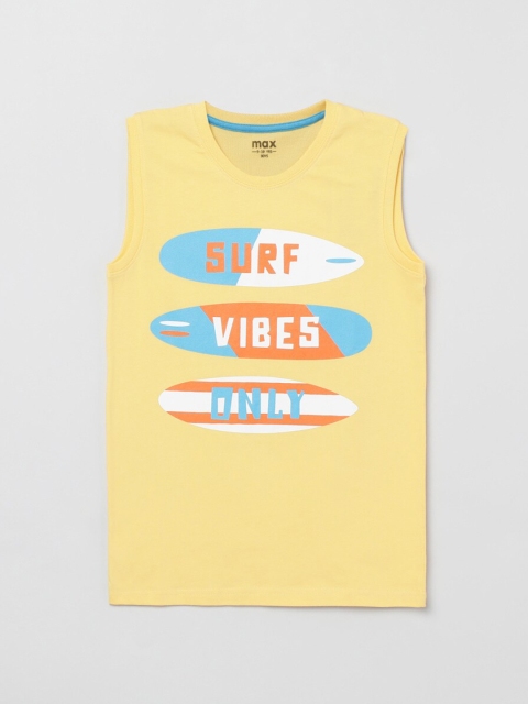 

max Boys Yellow Typography Printed T-shirt