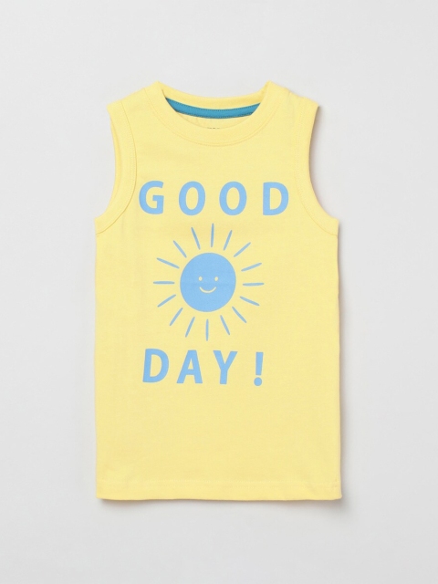 

max Boys Yellow & Blue Typography Printed T-shirt
