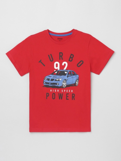 

max Boys Red Typography Printed T-shirt
