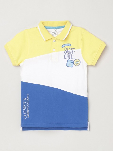 

max Boys Yellow & White Colourblocked Polo Collar T-shirt