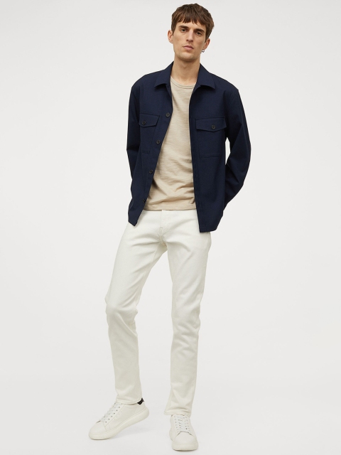 

H&M Men White Solid Slim Jeans