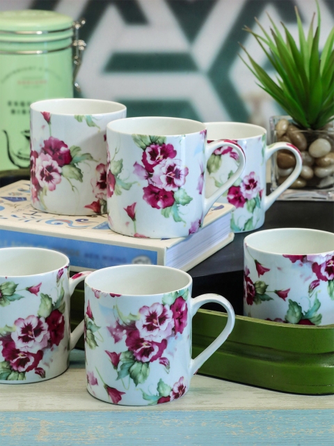 

GOODHOMES Set Of 6 White & Pink Printed Bone China Mug