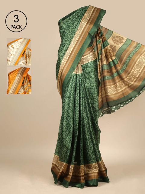 

Pothys Pack Of 3 Zari Jute Silk Saree, Green