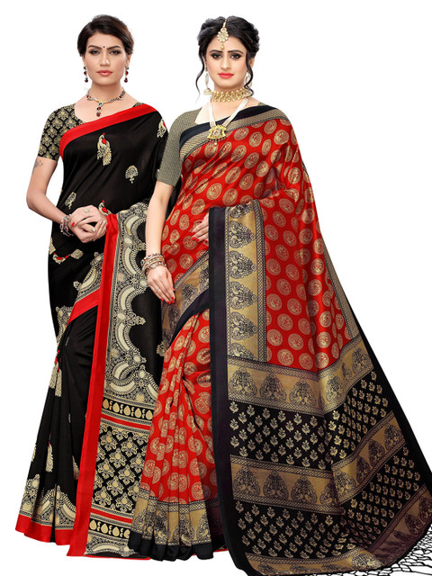 

KALINI Pack of 2 Red & Black Ethnic Motifs Art Silk Saree