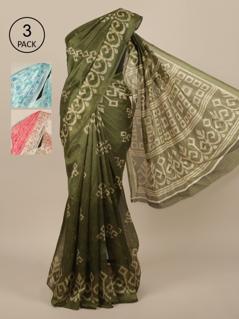 

Pothys Green Pack of 3 Embroidered Jute Silk Heavy Work Saree