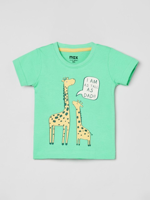 

max Boys Green Printed T-shirt