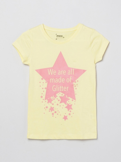 

max Girls Yellow Typography Printed T-shirt