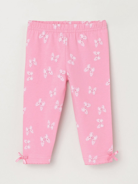 

max Infant Girls Pink & White Printed Ankle-Length Leggings