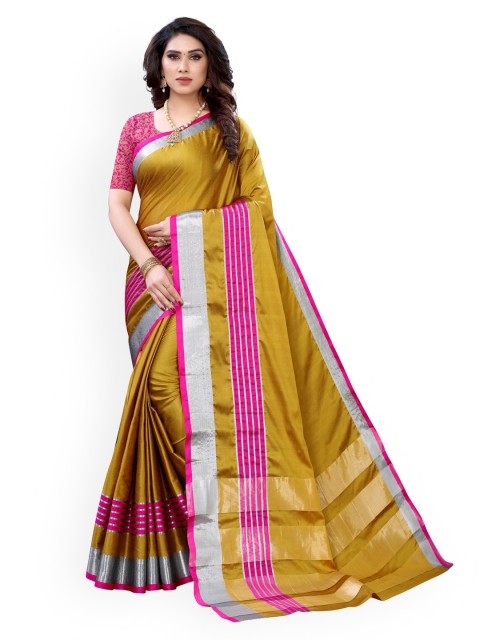 

KALINI Mustard Yellow Solid Zari Banarasi Saree