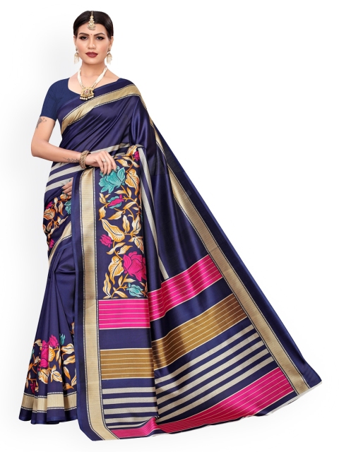 

KALINI Navy Blue Floral Poly Silk Printed Saree