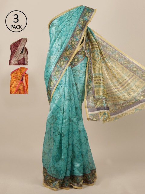 

Pothys Pack Of 3 Jute Silk Sarees, Blue