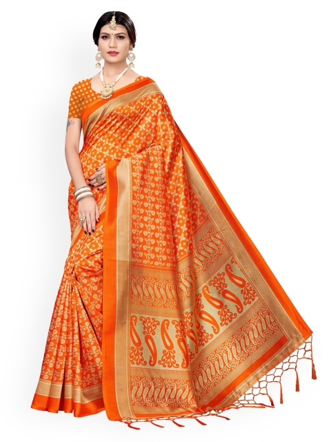 

KALINI Orange Woven Design Poly Silk Saree