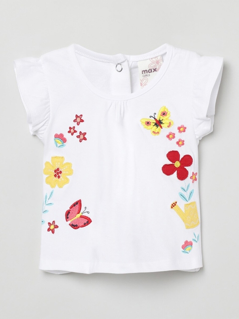 

max Girls White Floral Embroidered T-shirt