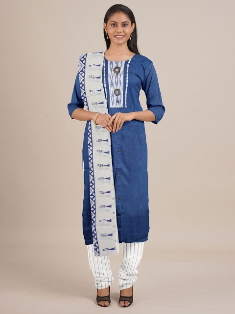 

Pothys Blue & White Unstitched Dress Material