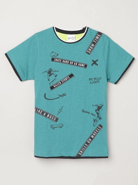 

max Boys Sea Green Typography Printed T-shirt