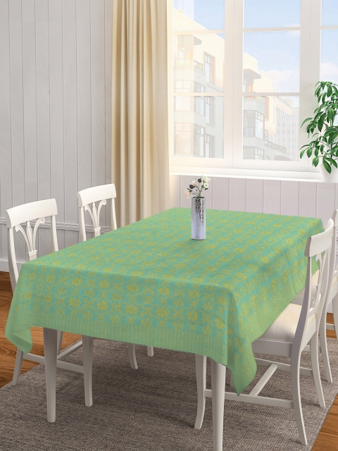 

NEUDIS Teal Blue & Yellow Floral Printed Pure Premium Cotton Coudray 6 Seater Rectangular Table Cover