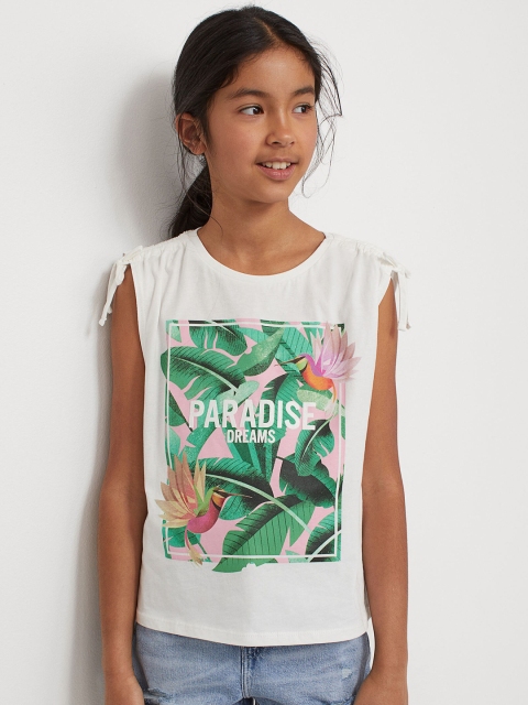 

H&M Girls White & Green Printed Jersey Top