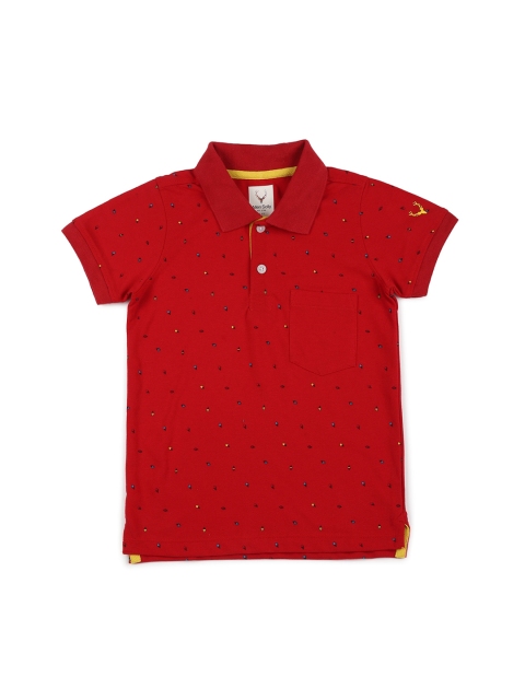 

Allen Solly Junior Boys Red Printed Polo Collar Pure Cotton T-shirt