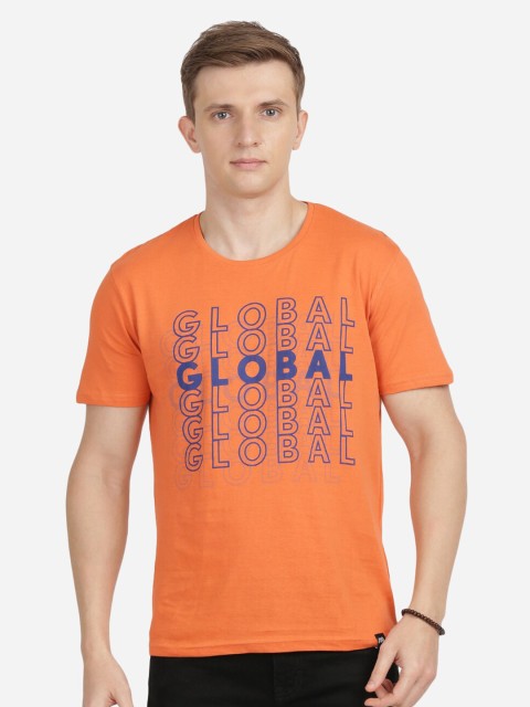 

MASH UNLIMITED Men Orange Typography Printed Slim Fit T-shirt