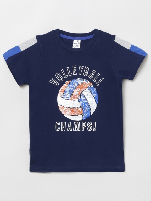 max Boys Navy Blue Typography Printed T-shirt