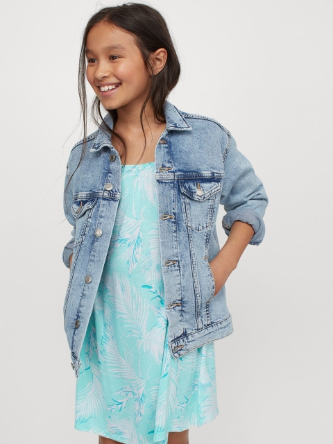 

H&M Girls Turquoise Blue & White Patterned Jersey Dress
