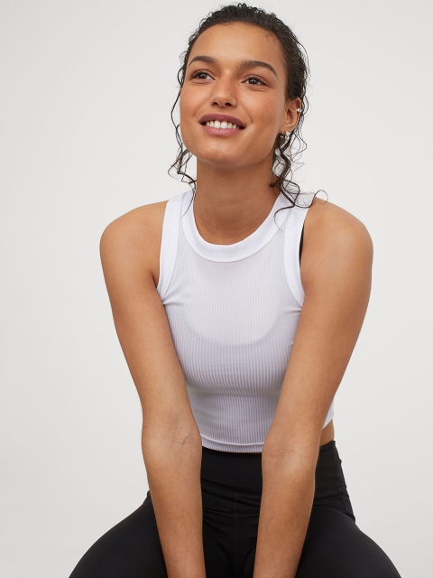 

H&M Women White Ribbed Sports Top