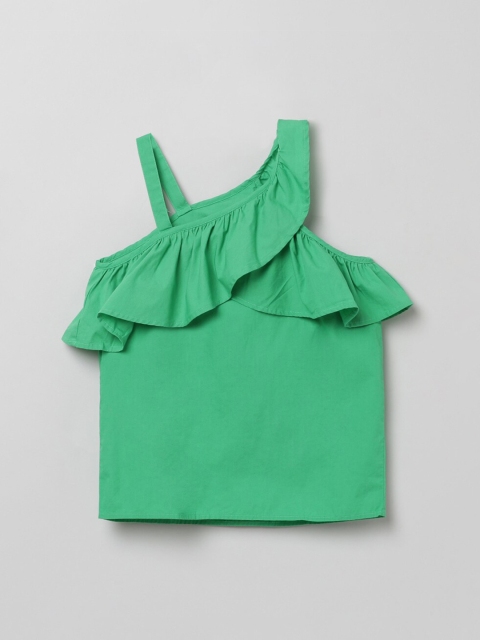 

max Girls Green Ruffles Regular Top
