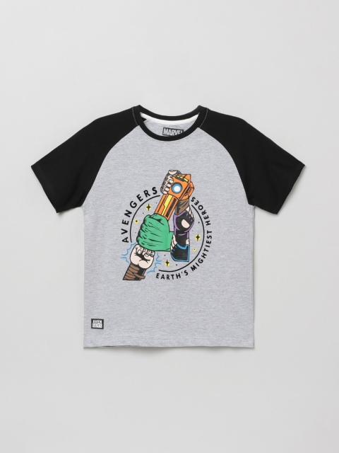 

max Boys Grey Melange Printed T-shirt