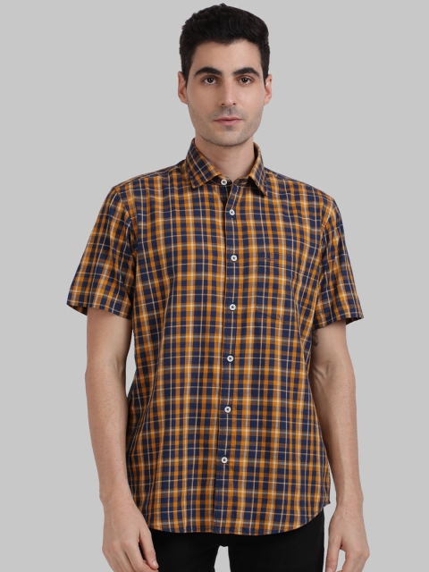 

ColorPlus Men Navy Blue & Orange Tailored Fit Checked Casual Shirt