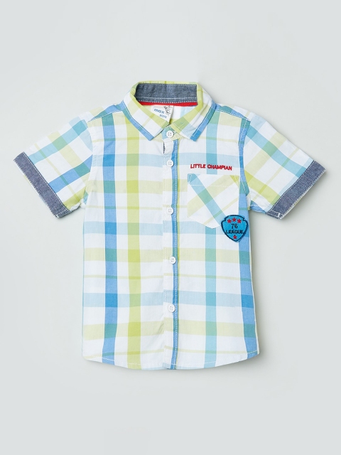 

max Boys White & Yellow Regular Fit Checked Casual Shirt