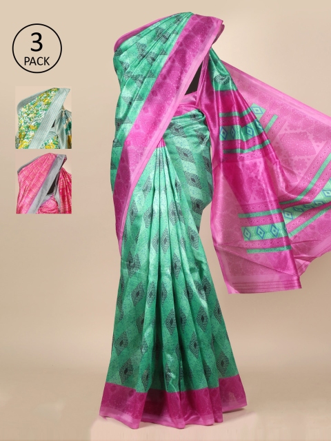 

Pothys Pack Of 3 Jute Silk Saree, Green
