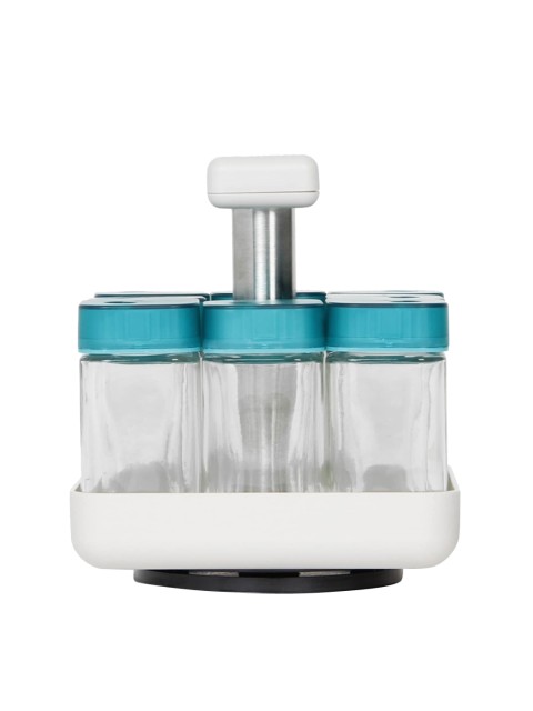 

Home Centre Set Of 8 Blue & Transparent Colourblocked Spice Jar With Stand