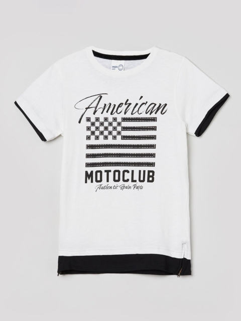 

max Boys White Typography Printed T-shirt