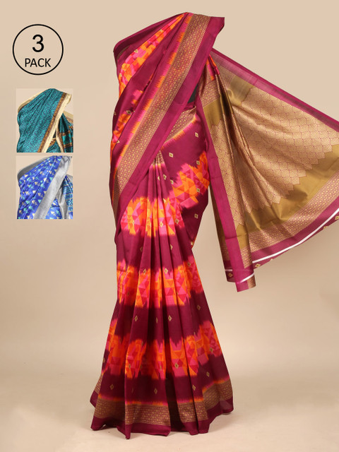 

Pothys Maroon Pack of 3 Woven Design Embroidered Jute Silk Saree
