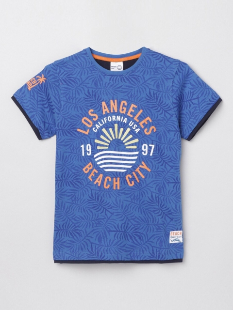 

max Boys Blue Typography Printed T-shirt