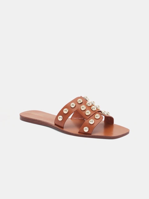 

shoexpress Women Tan Brown Embellished Open Toe Flats