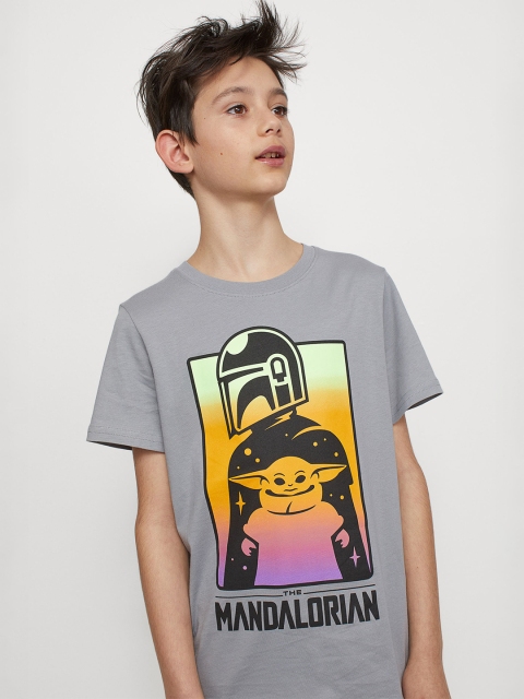 

H&M Boys Grey & Orange Printed Cotton T-shirt
