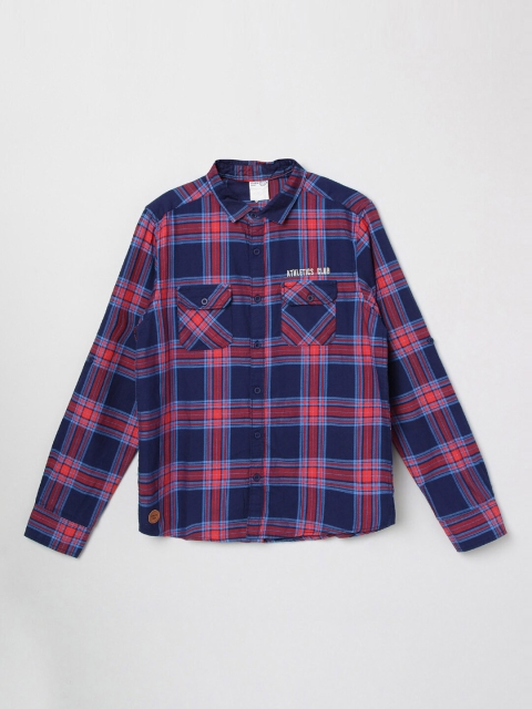 

max Boys Navy Blue & Red Regular Fit Checked Casual Shirt
