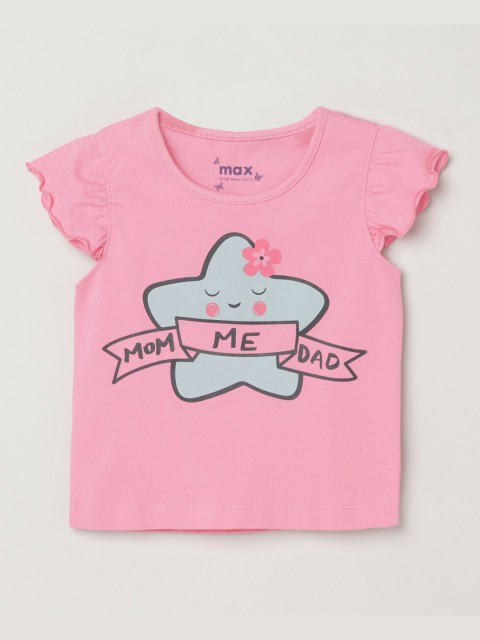 

max Girls Pink Typography Printed Flutter Sleeves T-shirt