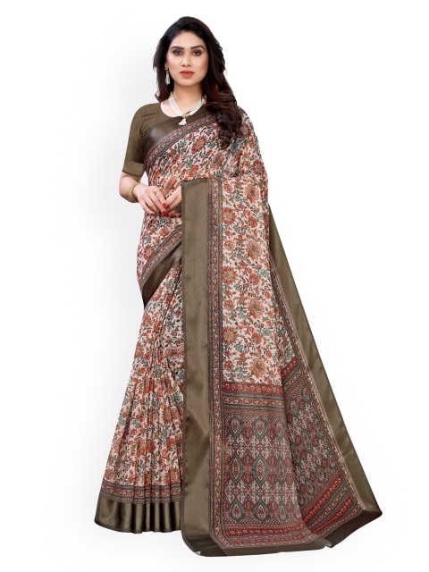 KALINI Peach Ethnic Motifs Printed Poly Cotton Saree