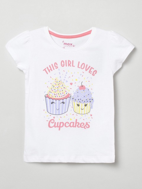 

max Girls White Typography Printed Applique T-shirt